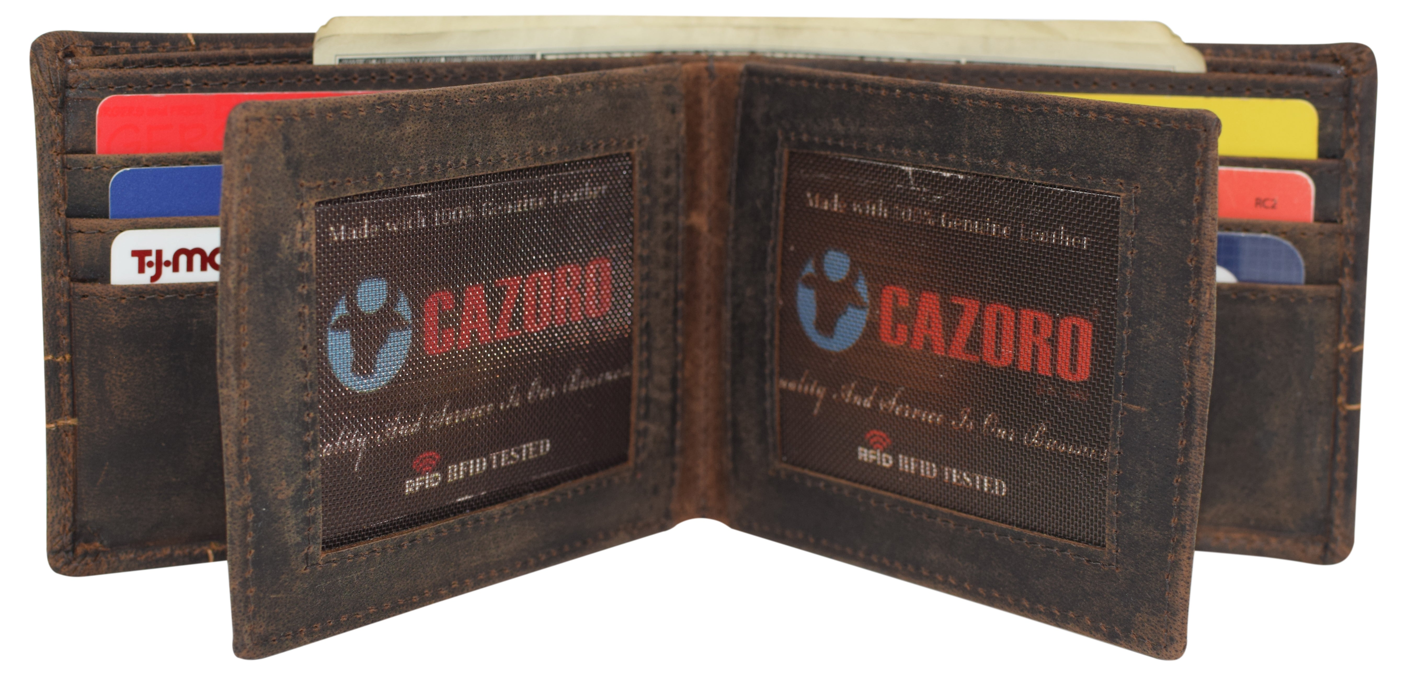 CAZORO Wallets For Men RFID Blocking Vintage Leather Large Bifold ...