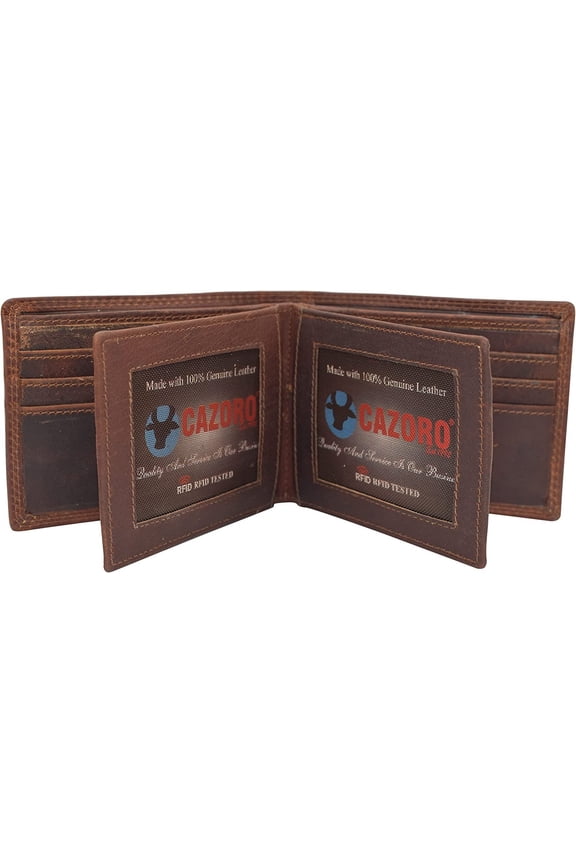 Wallets For Men Vintage Leather RFID Protected Large Bifold Double ID Window Wallet With Box Burgundy