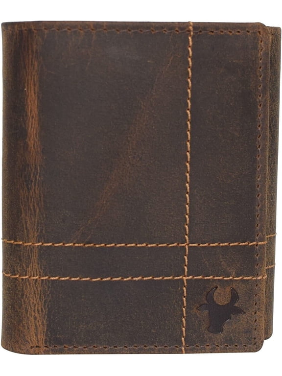 Wallets for Men RFID Blocking Slim Trifold Vintage Leather Men's Wallet with Box Brown Logo