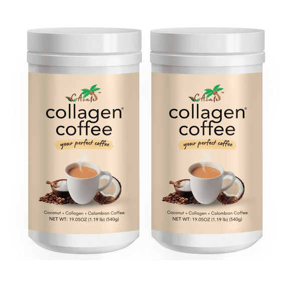 CAcafe Collagen Coffee Naturally Caffeinated, Medium Roast, Colombian Coffee with Anti-Aging Collagen (2-Pack)19.05OZ