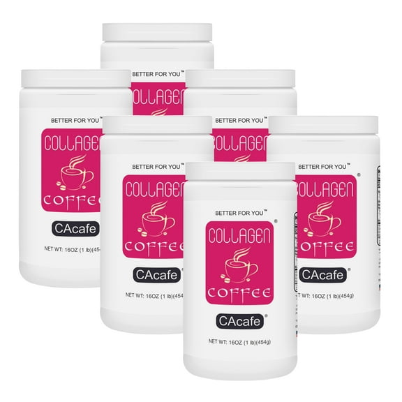CAcafe Collagen Coffee Unsweetened, Premium Collagen and Coconut infused Colombian Coffee(6-Pack)16OZ