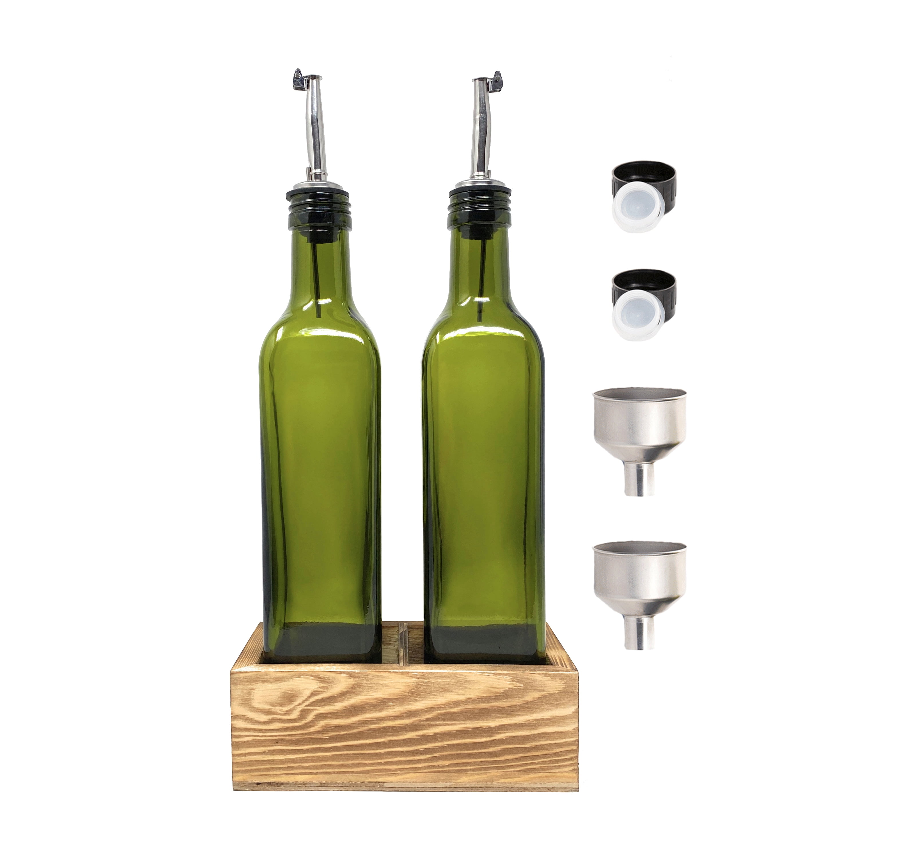 CB Accessories Oil and Vinegar Bottle Set of 2, Green Glass Dispenser