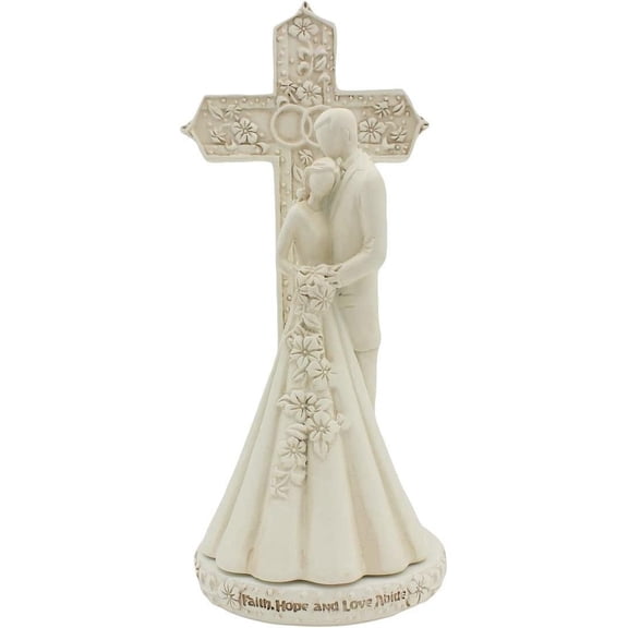 CB Avalon Gallery Couple with Cross and Wedding Rings Wedding Cake Topper, 6.9-inch