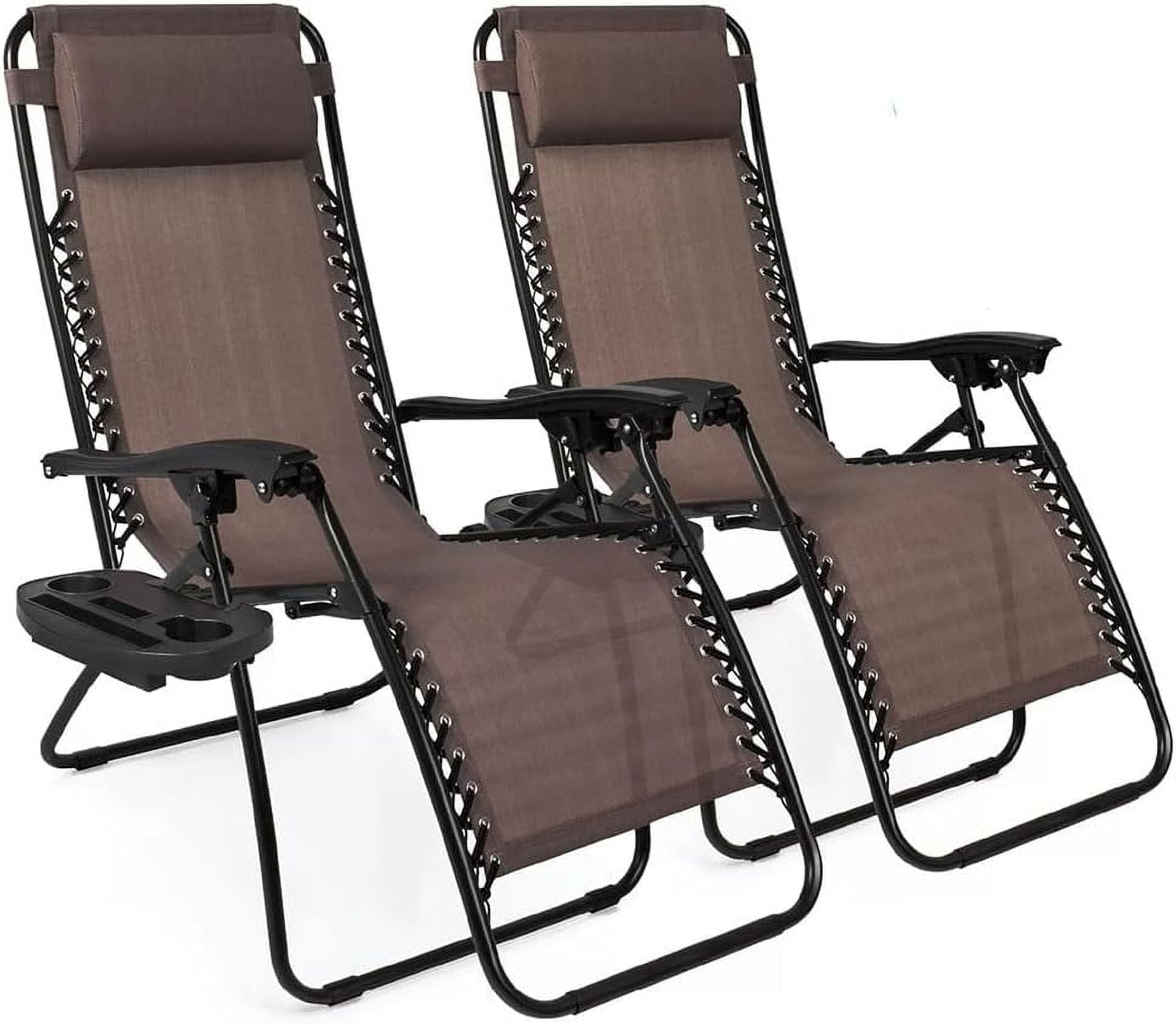 CB COZY BOX (2-Pack) Zero Gravity Lounge Chairs Outdoor Adjustable Reclining Patio Chair Steel Mesh Folding Recliner for Pool Beach Camping Lounge Chair with Pillows and Cup Tray