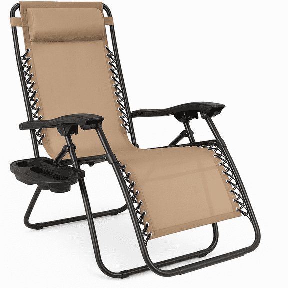 CB COZY BOX Adjustable Zero Gravity Lounge Chairs with Pillows and Cup Tray - Beige