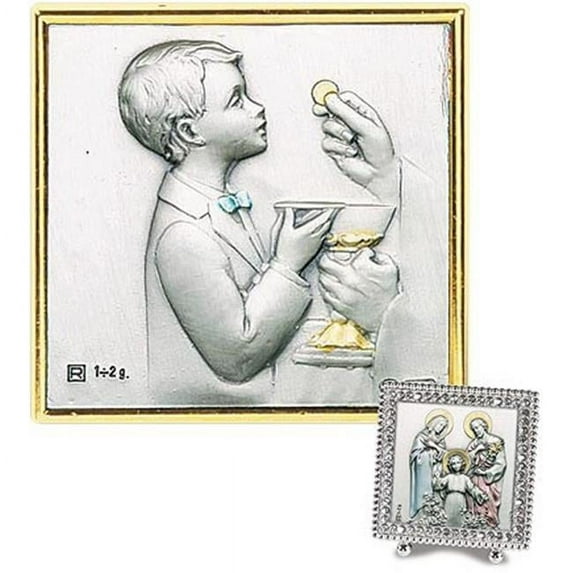 CB Catholic 6E-585 Salerni Square Silver Crystal Frame - Boy Communion