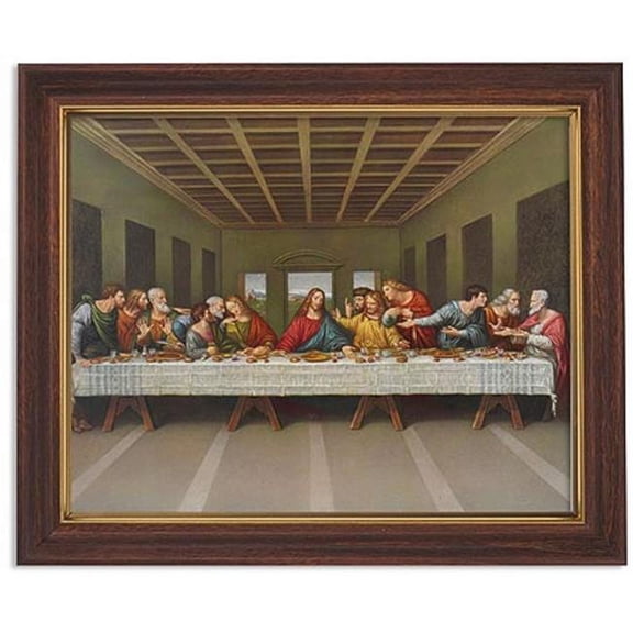 10 1/2" x 12 1/2" Walnut Finish Beveled Frame with 8" x 10" Davinci: Last Supper Textured Art