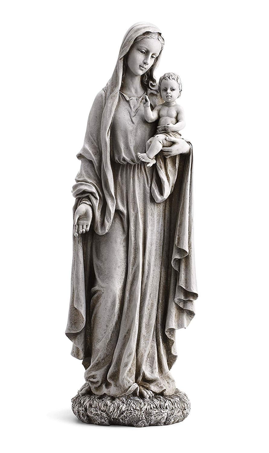 23" Gray Stone Resin Our Lady of Grace and Baby Jesus Garden Statue