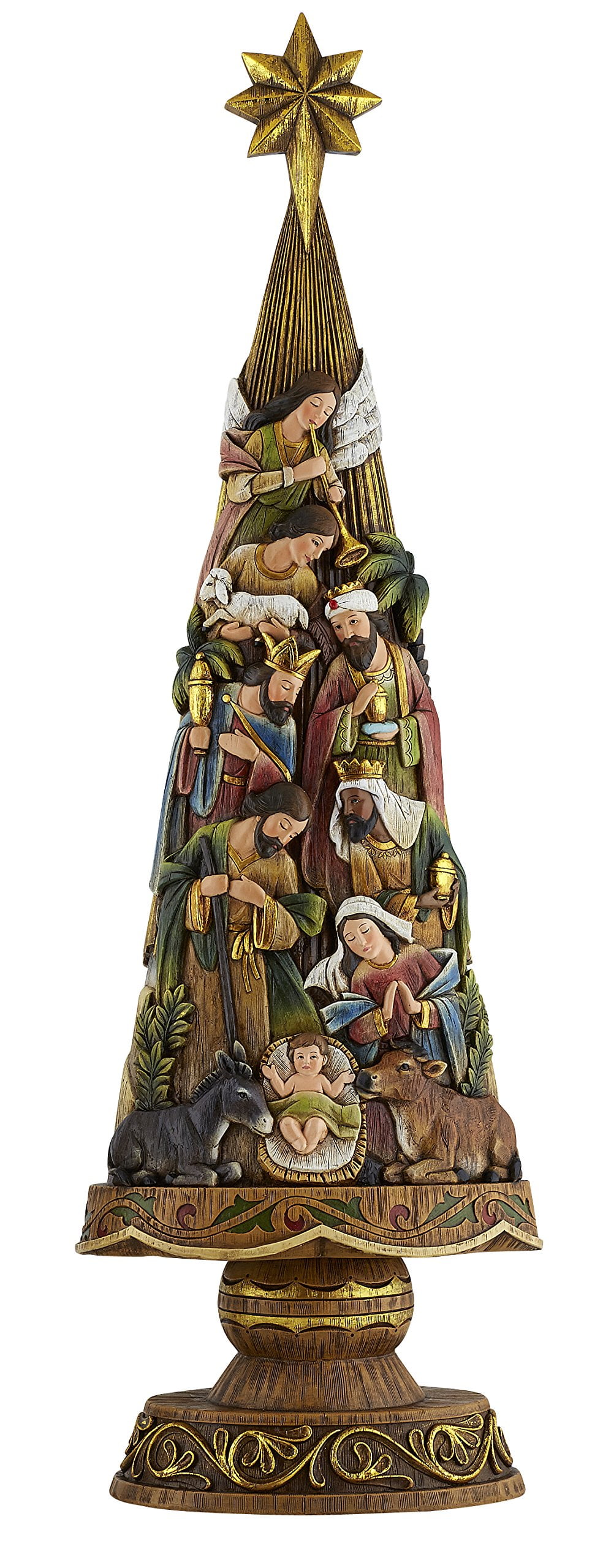 30" Glossy Multicolor Nativity Christmas Tree Figurine