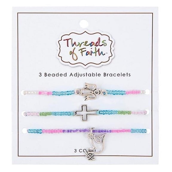CB Gift 21078X Bracelet Set - Threads of Faith - Beaded Adjustable Faith Symbols - Set of 3