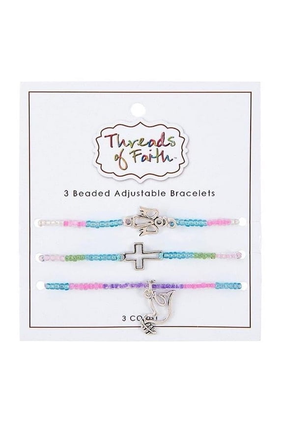 21078X Bracelet Set - Threads of Faith - Beaded Adjustable Faith Symbols - Set of 3