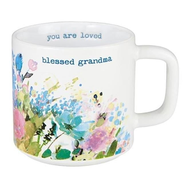 White Ceramic Floral Blessed Grandma Mug, 14 oz