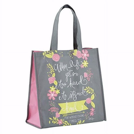 CB Gift When Life Gets Too Hard Kneel Nylon Tote Bag Gray & Pink - 13 in. Square & 6 in. GussetPack of 8