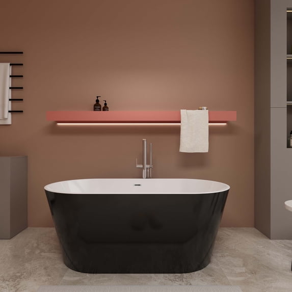 CB HOME 54.72''X28.15'' Freestanding Bathtub With Overflow, Home Improvement Bathtubs With Contemporary Design For Soaking And Bathing, Acrylic