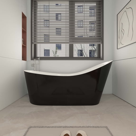 CB HOME 55.12''X27.95'' Freestanding Bathtub With Overflow, Home Improvement Bathtubs With Contemporary Design For Soaking And Bathing, Acrylic
