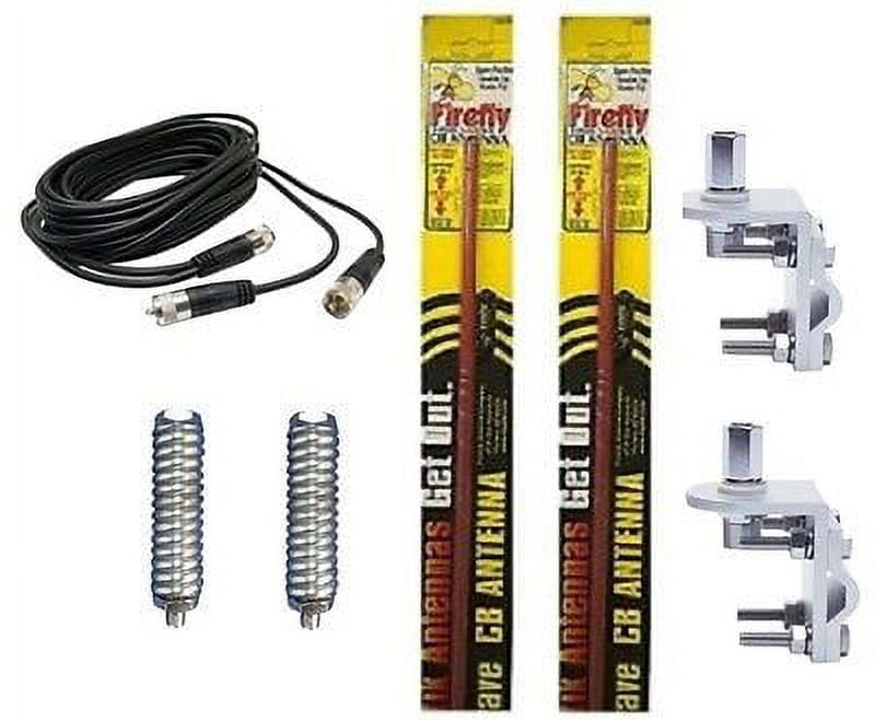 CB RADIO 2 FIRESTIK FL3 3FT RED ANTENNAS,12ft DUAL COAX, MOUNTS and