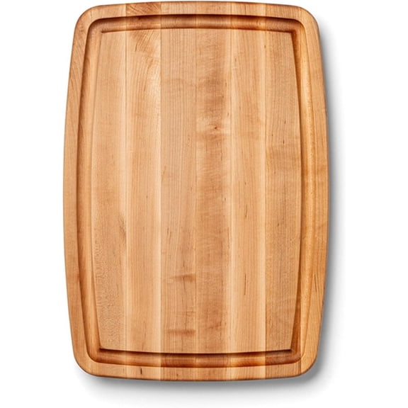 CB Series rectangular wooden maple cutting board for kitchen use natural color, 20x14x1.5, 12-lb reversible butcher block with rounded edges, juice groove, edge-grain construction and finger grips