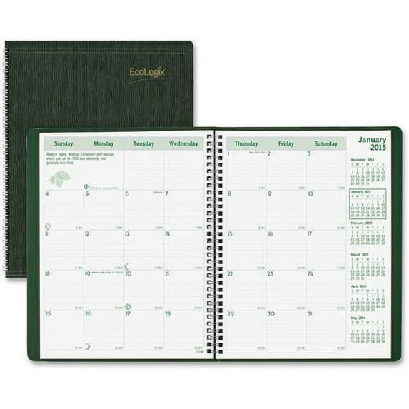 CB435W.GRN Brownline EcoLogix Monthly Planner - Monthly - 8.50" x 11" - 1.2 Year - December till January 1 Month Double Page Layout - Paper - Green