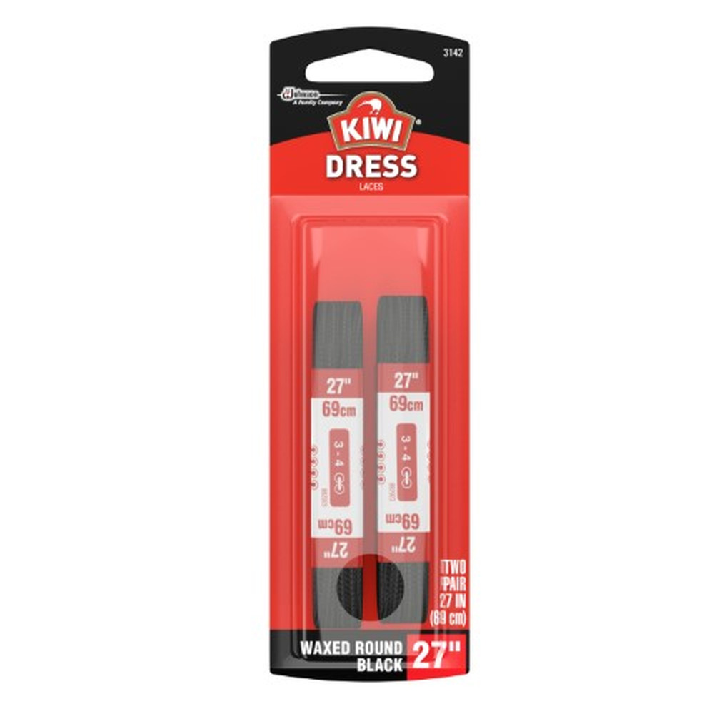 CB663144 Kiwi Dress Laces, Waxed, Black, 27 (Pack of 2)