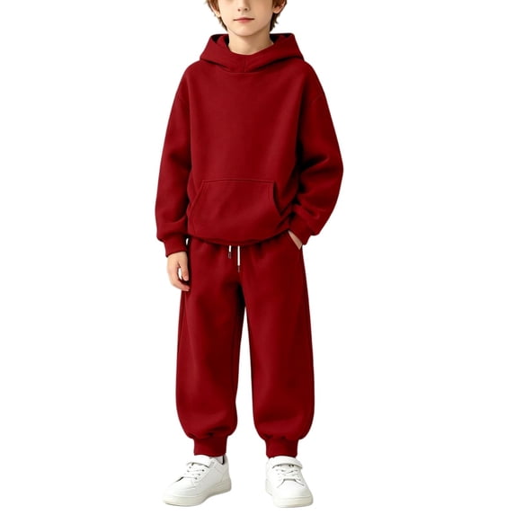 CBASIHI Boys 2 Piece Sweatsuit Sets Drawstring Elastic Waist Wide Leg Sweatpants Long Sleeve Hooded Sweatshirts Casual Athletic Fall Winter Workout Sets Red 10 T