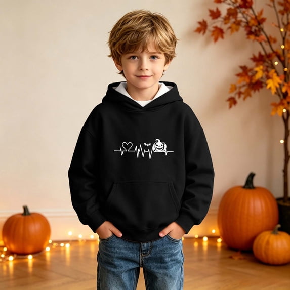 CBASIHI Boys Halloween Hooded Sweatshirts with Pockets Long Sleeve Pumpkin Print Casual Cute Fleece Pullover Hoodies Black 12 T