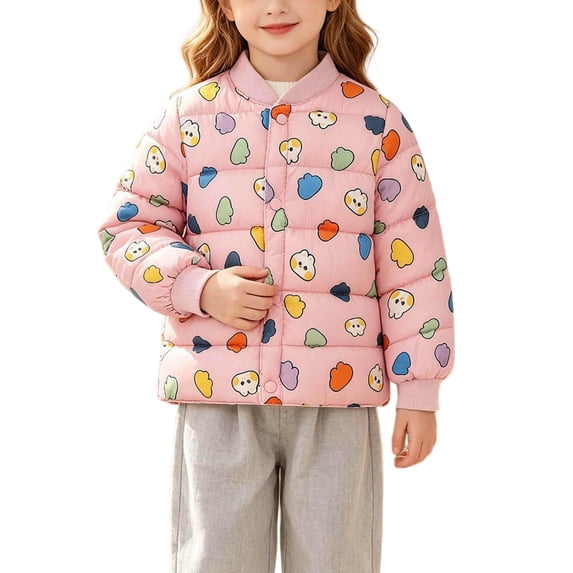 CBASIHI Girls Cartoon Padded Jackets- Winter Fall Stand Collar Long Sleeve Casual Cute Toddlers Thickened Quilted Coat Pink Size 2 T