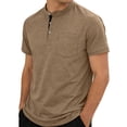 thumbnail image 1 of CBASIHI Henley Shirts for Men with Pocket- Fashion Classic Short Sleeve Casual Lightweight Cotton T-Shirt for Summer Daily Wear Khaki Size M, 1 of 8
