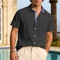 thumbnail image 1 of CBASIHI Mens Button Down Shirt with Pocket- Casual Short Sleeve Beach Summer Breathable Cotton Linen Turndown Collar Blouse Black Size XL, 1 of 5