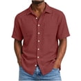 thumbnail image 1 of CBASIHI Mens Cotton Button Down Shirts- Short Sleeve Relaxed Fit Casual Dressy Collared Summer Breathable Office Work Tops with Pockets Wine Size L, 1 of 8