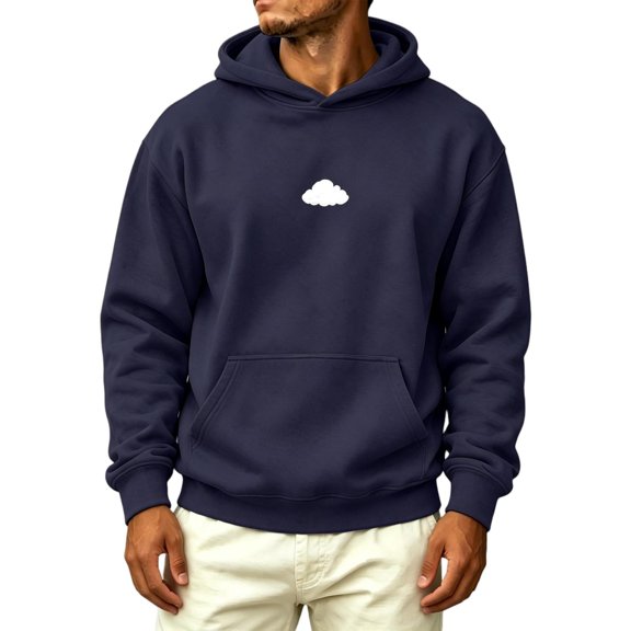 CBASIHI Mens Hooded Sweatshirts with Pockets- Loose Fit Casual Clound Print Fall Winter Long Sleeve Hoodie Navy Size M