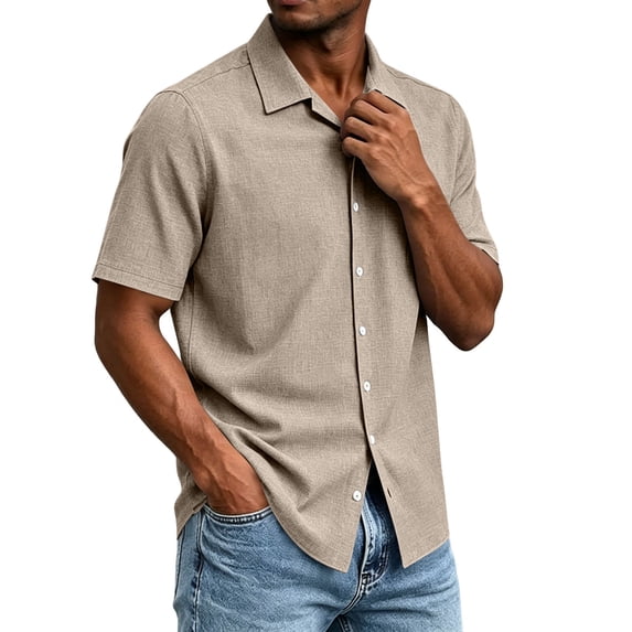 CBASIHI Mens Short Sleeve Button Down Shirts- Summer Casual Breathable Loose Fit Collared Business Work Wear Top Khaki Size S