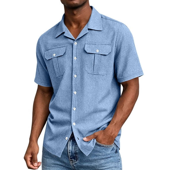 CBASIHI Mens Short Sleeve Button Down Shirts with Pockets- Breathable Loose Fit Collared Casual Summer Business Work Wear Top Light Blue Size S-3XL