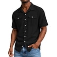 thumbnail image 1 of CBASIHI Mens Short Sleeve Button Down Shirts with Pockets- Loose Fit Breathable Casual Summer Collared Business Work Wear Top Black Size S, 1 of 8