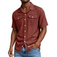 thumbnail image 1 of CBASIHI Mens Short Sleeve Button Down Shirts with Pockets- Loose Fit Casual Breathable Collared Summer Business Work Wear Top Wine Size XL, 1 of 8