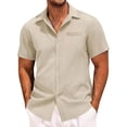 thumbnail image 1 of CBASIHI Mens Short Sleeve Dress Shirts with Pocket- Casual Classic Fit Business Turndown Collar Button Down Shirts Khaki Size 3XL, 1 of 6