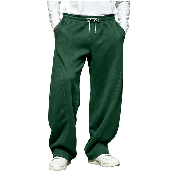 CBASIHI Mens Wide Leg Sweatants with Pockets- Drawstring Casual Elastic Waist Fall Baggy Streetwear Pants Green Size 2XL