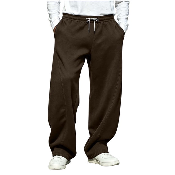 CBASIHI Mens Wide Leg Sweatants with Pockets- Drawstring Elastic Waist Casual Fall Baggy Streetwear Pants Brown Size S