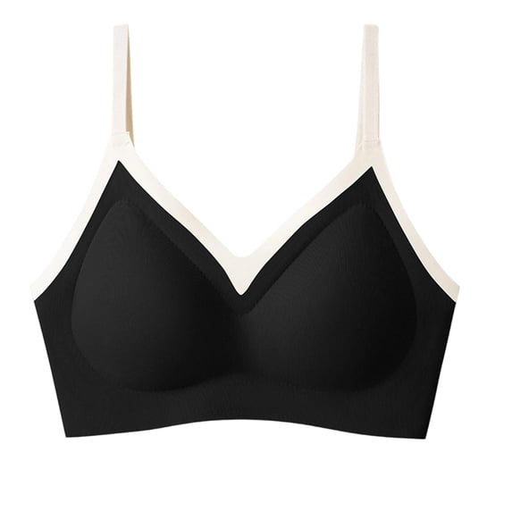 CBASIHI Wireless Triangle Bras for Women- Breathable Mesh Contrast Trim Seamless Adjustable Thin Straps Push Up Supportive Everyday Bras Black Size XL
