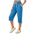thumbnail image 1 of CBASIHI Womens Capri Yoga Pants with Pockets- High Elastic Waist Relaxed Fit Summer Athletic Causal Workout Stretchy Soft Joggers with Drawstring Sky Blue Size 2XL, 1 of 6