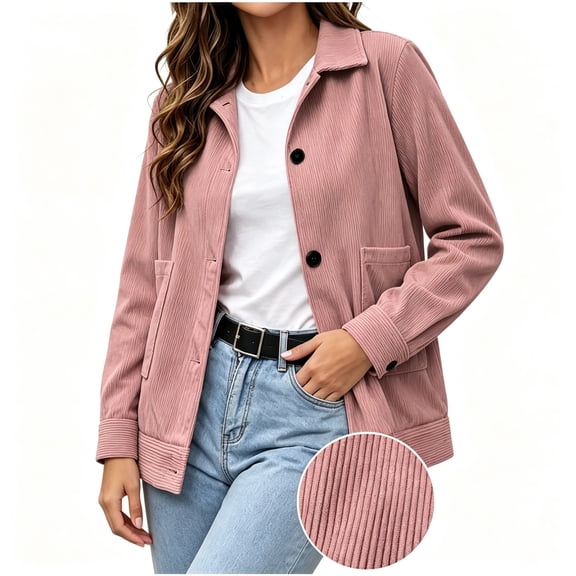 CBASIHI Womens Corduroy Shacket Long Sleeve Casual Fashion Collared Button Down Fall Jacket Pink XL