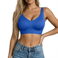 thumbnail image 1 of CBASIHI Womens Cotton High Support Sports Bras- Wireless Rib Knit Adjustable Straps Push Up Yoga Workout Bras Blue Size L, 1 of 6
