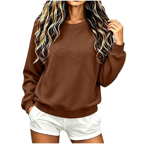 CBASIHI Womens Crew Neck Sweatshirts with Pockets- Casual Long Sleeve Oversized Fall Pullover Top Brown Size S