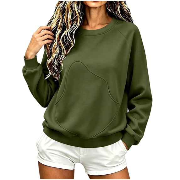 CBASIHI Womens Crew Neck Sweatshirts with Pockets- Oversized Long Sleeve Fall Casual Pullover Top Army Green Size L