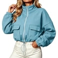 thumbnail image 1 of CBASIHI Womens Cropped Sweatshirts with Pockets- Casual Trendy Loose Fit Stand Collar Fall Zip Up Jackets Light Blue Size XL, 1 of 9