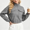 thumbnail image 1 of CBASIHI Womens Cropped Zip Up Bomber Jackets with Pockets- Fall Casual Trendy Stand Collar Loose Fit Long Sleeve Lightweight Coats Gray Size M, 1 of 7