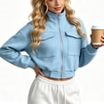 thumbnail image 1 of CBASIHI Womens Cropped Zip Up Bomber Jackets with Pockets- Stand Collar Loose Fit Fall Long Sleeve Casual Trendy Lightweight Coats Light Blue Size S, 1 of 7