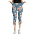 thumbnail image 1 of CBASIHI Womens Floral Denim Capri Leggings with Pockets- Tummy Control Workout Casual Elastic High Waisted Fitness Yoga Pants Peony Size 2XL, 1 of 8