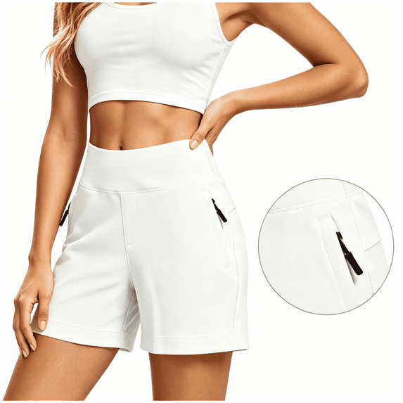 CBASIHI Womens High Waist Athletic Shorts- Wide Leg Casual Elastic Waist Yoga Running Stretchy Workout Shorts with Pockets White Size XL