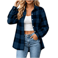 thumbnail image 1 of CBASIHI Womens Long Sleeve Plaid Button Down Shirts- Casual Trendy Loose Fit Collared Fall Flannel Shacket Jacket Dark Blue Size L, 1 of 7
