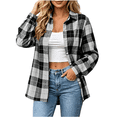 thumbnail image 1 of CBASIHI Womens Long Sleeve Plaid Button Down Shirts- Fall Collared Casual Trendy Loose Fit Flannel Shacket Jacket Gray Size XL, 1 of 7